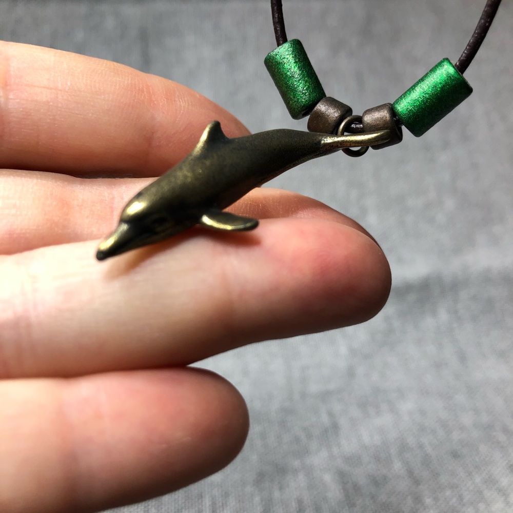 Big Blue Dive Bronze dolphin necklace